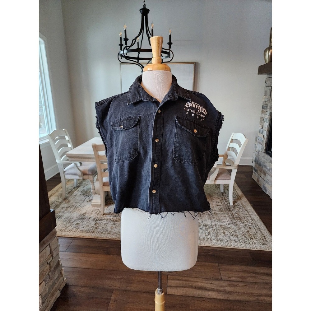 Custom Motorcycle Biker Sturgis 2009‎ Black Denim Shirt Large